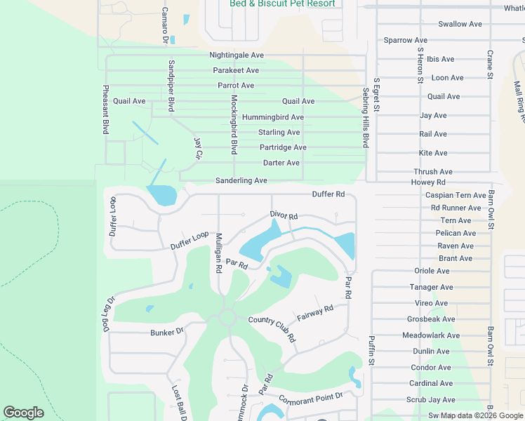 map of restaurants, bars, coffee shops, grocery stores, and more near Duffer Lane in Sebring