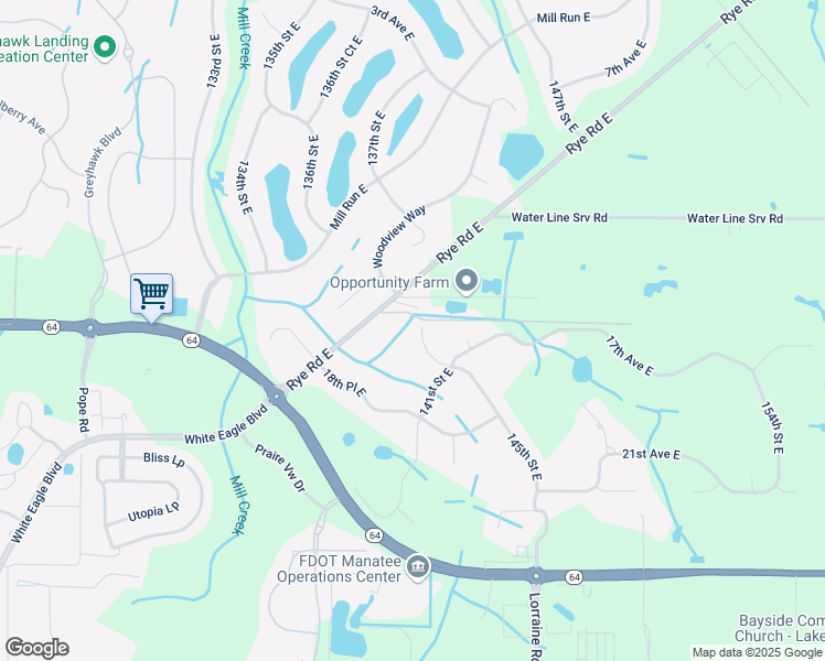 map of restaurants, bars, coffee shops, grocery stores, and more near 1605 Rye Road East in Bradenton