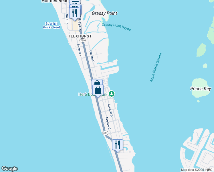map of restaurants, bars, coffee shops, grocery stores, and more near 2601 Gulf Drive North in Bradenton Beach
