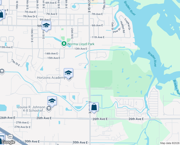 map of restaurants, bars, coffee shops, grocery stores, and more near 1611 27th Street East in Bradenton