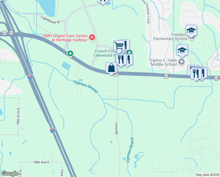 map of restaurants, bars, coffee shops, grocery stores, and more near 8205 Brower Drive in Bradenton
