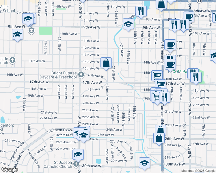 map of restaurants, bars, coffee shops, grocery stores, and more near in Bradenton