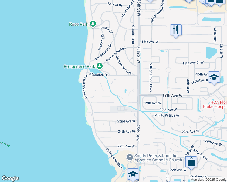 map of restaurants, bars, coffee shops, grocery stores, and more near 1708 78th Street West in Bradenton
