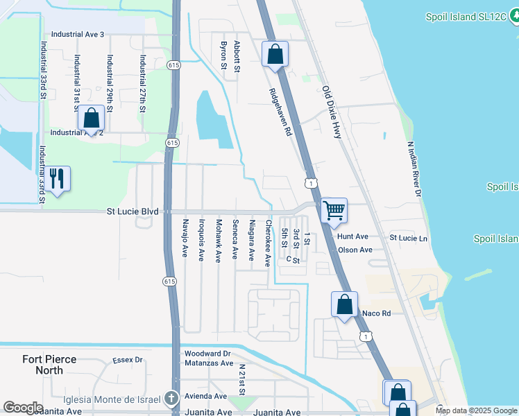 map of restaurants, bars, coffee shops, grocery stores, and more near 2300 Saint Lucie Boulevard in Fort Pierce