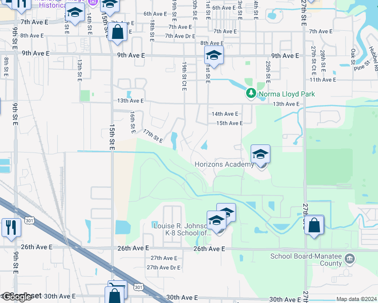 map of restaurants, bars, coffee shops, grocery stores, and more near 1814 16th Avenue East in Bradenton