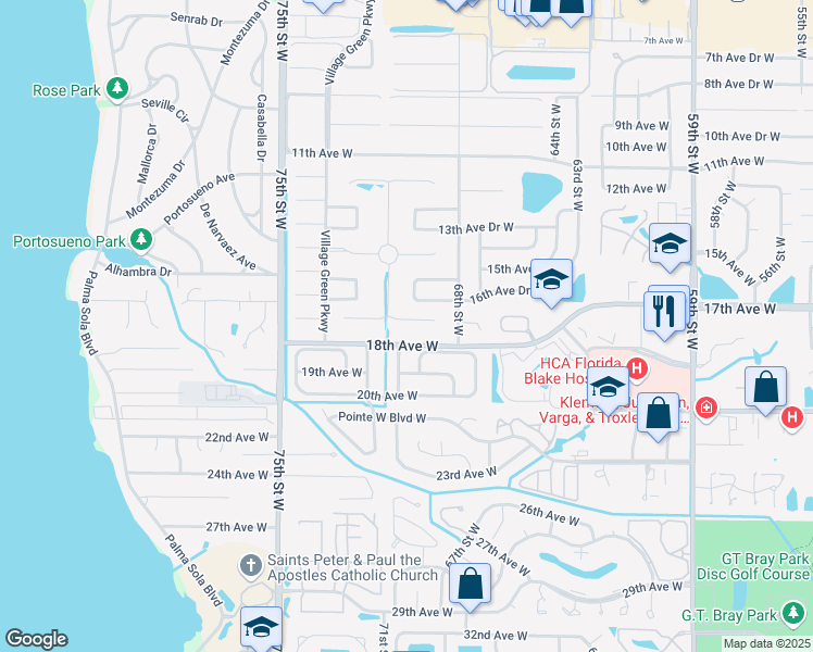 map of restaurants, bars, coffee shops, grocery stores, and more near 7005 Costa Bella Drive in Bradenton
