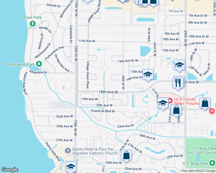 map of restaurants, bars, coffee shops, grocery stores, and more near 7009 Costa Bella Drive in Bradenton