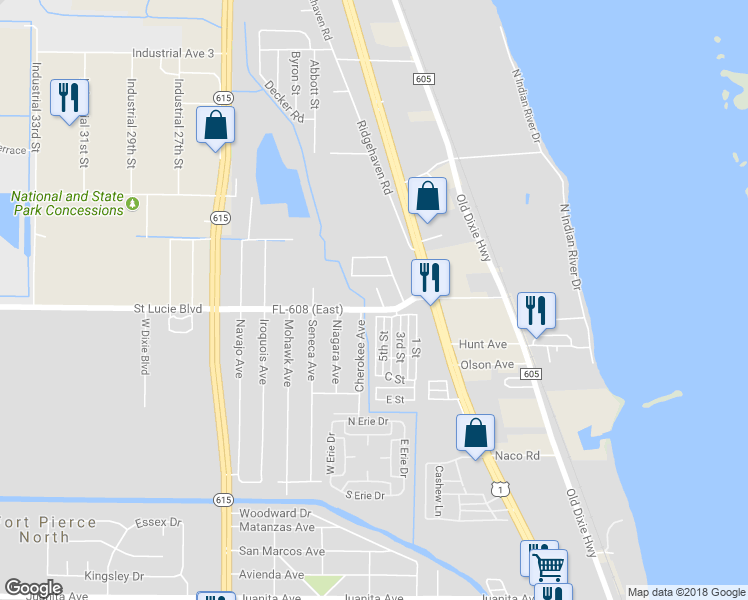 map of restaurants, bars, coffee shops, grocery stores, and more near 2803 Carol Street in Fort Pierce