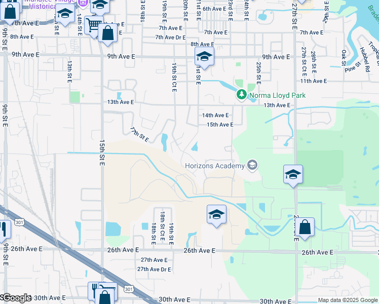 map of restaurants, bars, coffee shops, grocery stores, and more near 2105 16th Avenue East in Bradenton