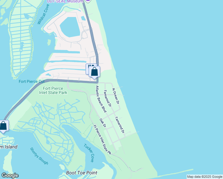map of restaurants, bars, coffee shops, grocery stores, and more near 2505 North Ocean Drive in Fort Pierce