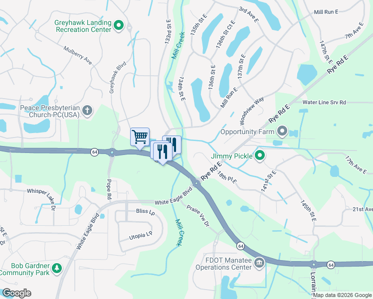 map of restaurants, bars, coffee shops, grocery stores, and more near 13609 18th Place East in Bradenton