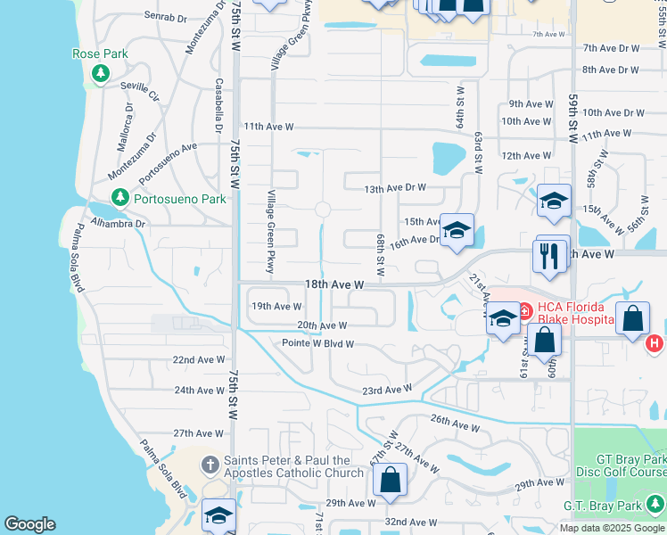 map of restaurants, bars, coffee shops, grocery stores, and more near 7009 Costa Bella Drive in Bradenton