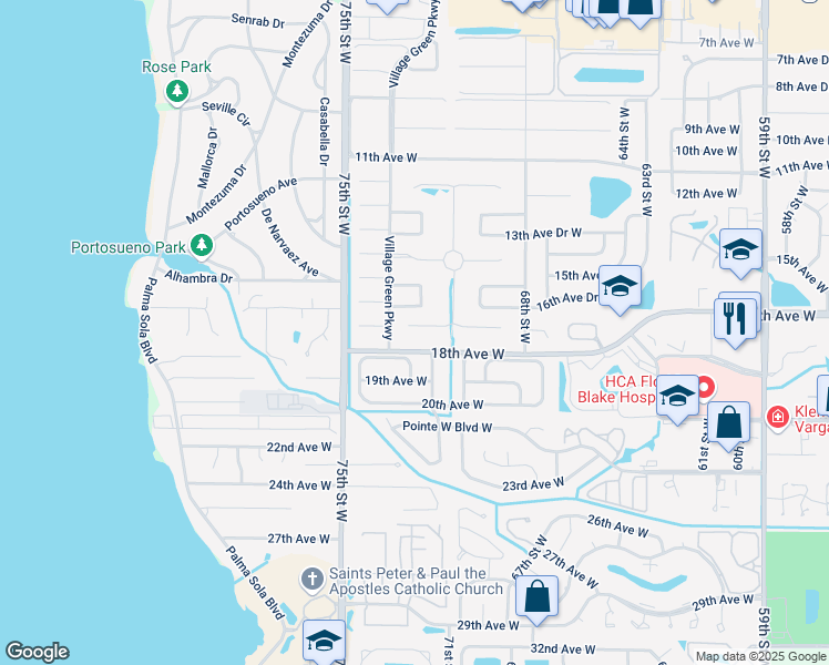 map of restaurants, bars, coffee shops, grocery stores, and more near 7115 Costa Bella Drive in Bradenton
