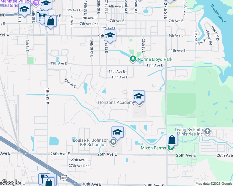 map of restaurants, bars, coffee shops, grocery stores, and more near 1616 23rd Street East in Bradenton