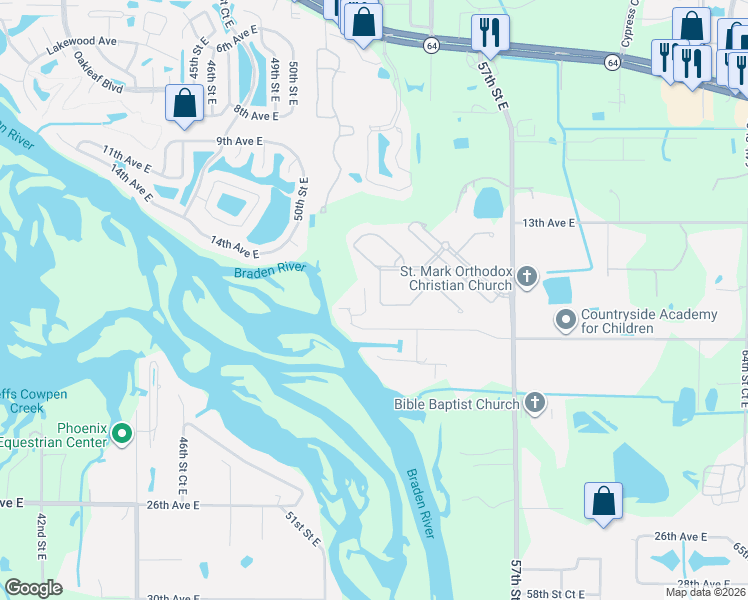 map of restaurants, bars, coffee shops, grocery stores, and more near 5238 Aqua Breeze Drive in Bradenton