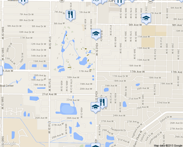 map of restaurants, bars, coffee shops, grocery stores, and more near 4305 17th Avenue West in Bradenton
