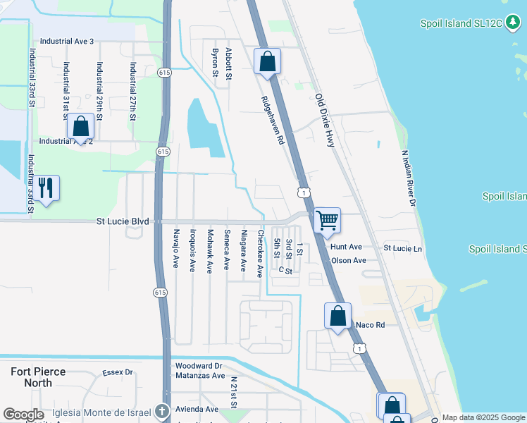 map of restaurants, bars, coffee shops, grocery stores, and more near 2300 Saint Lucie Boulevard in Fort Pierce