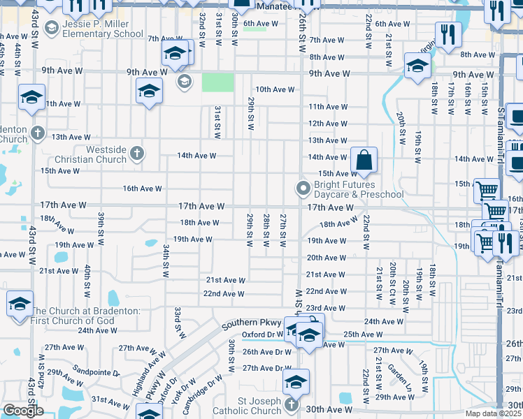 map of restaurants, bars, coffee shops, grocery stores, and more near 1702 28th Street West in Bradenton