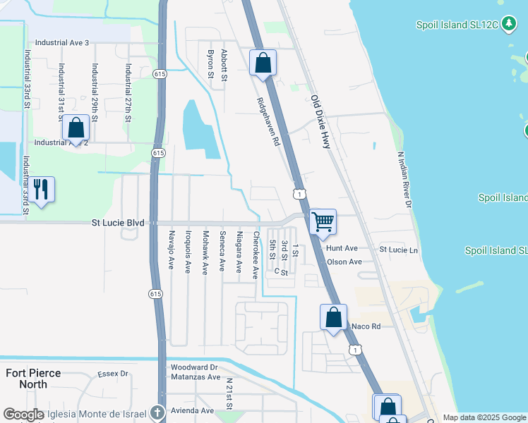 map of restaurants, bars, coffee shops, grocery stores, and more near 2802 Carol Street in Fort Pierce