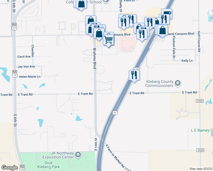 map of restaurants, bars, coffee shops, grocery stores, and more near 3400 Brahma Boulevard in Kingsville