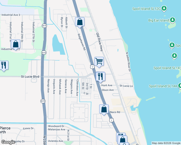 map of restaurants, bars, coffee shops, grocery stores, and more near 2010 Saint Lucie Boulevard in Fort Pierce