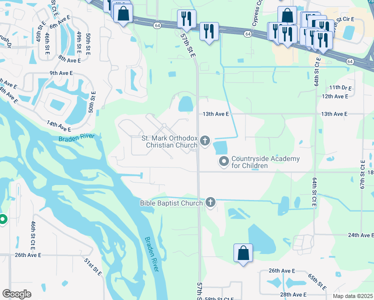 map of restaurants, bars, coffee shops, grocery stores, and more near 5632 River Sound Terrace in Bradenton