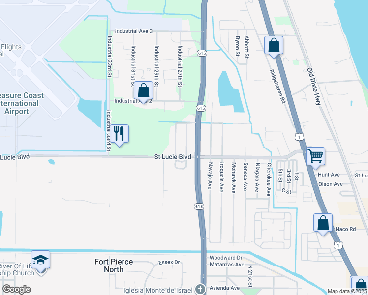 map of restaurants, bars, coffee shops, grocery stores, and more near 2832 Harson Way in Fort Pierce