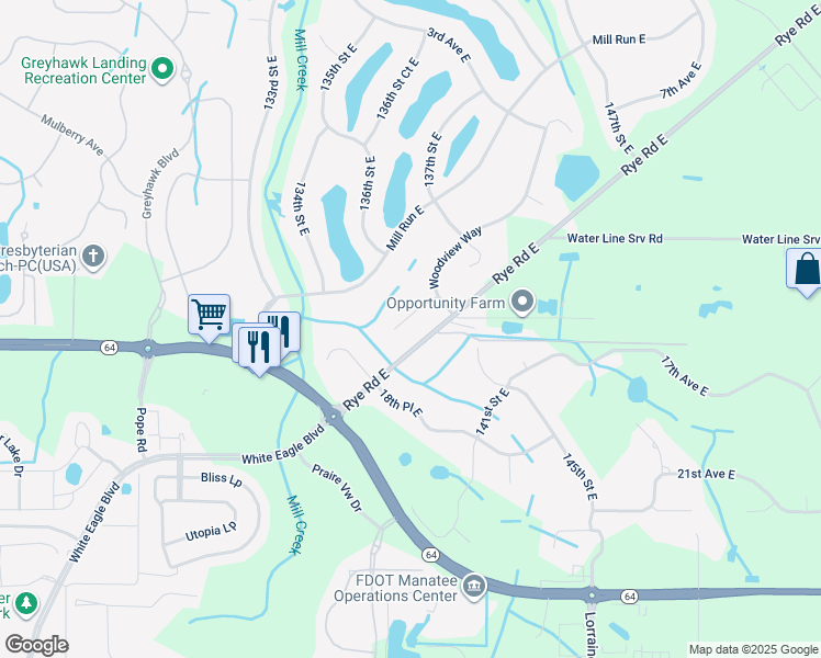 map of restaurants, bars, coffee shops, grocery stores, and more near 13613 11th Terrace East in Bradenton