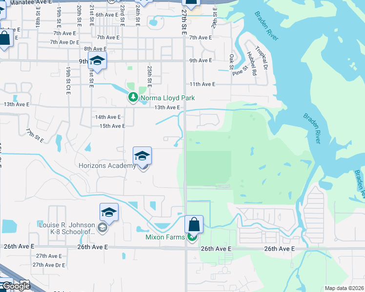 map of restaurants, bars, coffee shops, grocery stores, and more near 1611 27th Street East in Bradenton