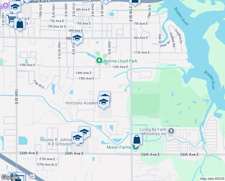 map of restaurants, bars, coffee shops, grocery stores, and more near 2520 16th Avenue Drive East in Bradenton