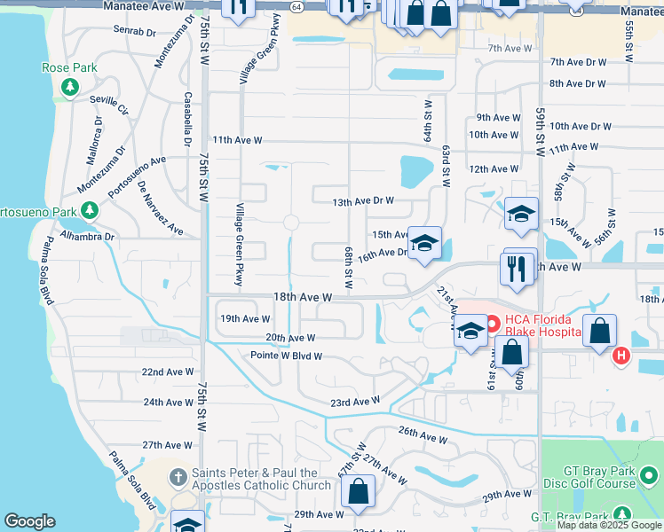 map of restaurants, bars, coffee shops, grocery stores, and more near 6809 16th Avenue Drive West in Bradenton