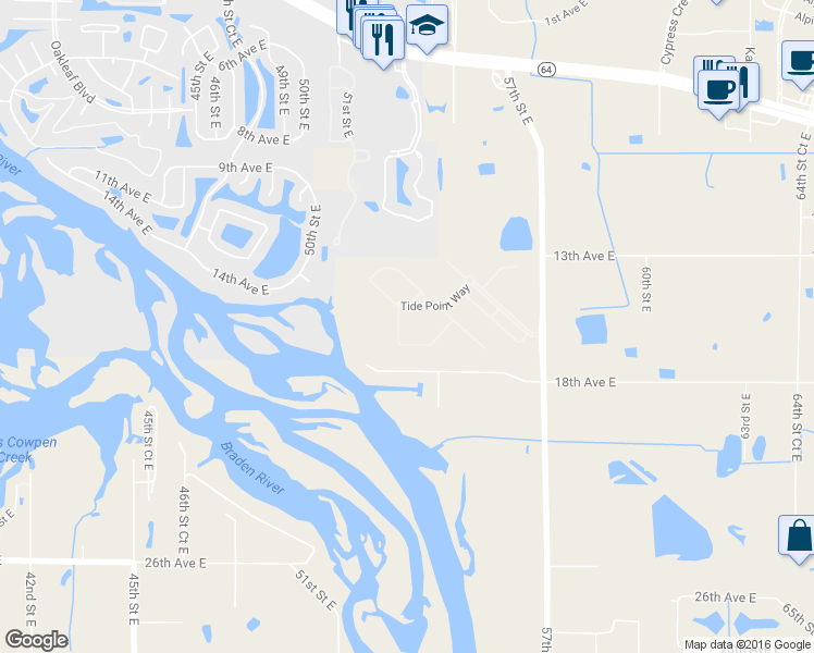 map of restaurants, bars, coffee shops, grocery stores, and more near 5238 Aqua Breeze Drive in Bradenton