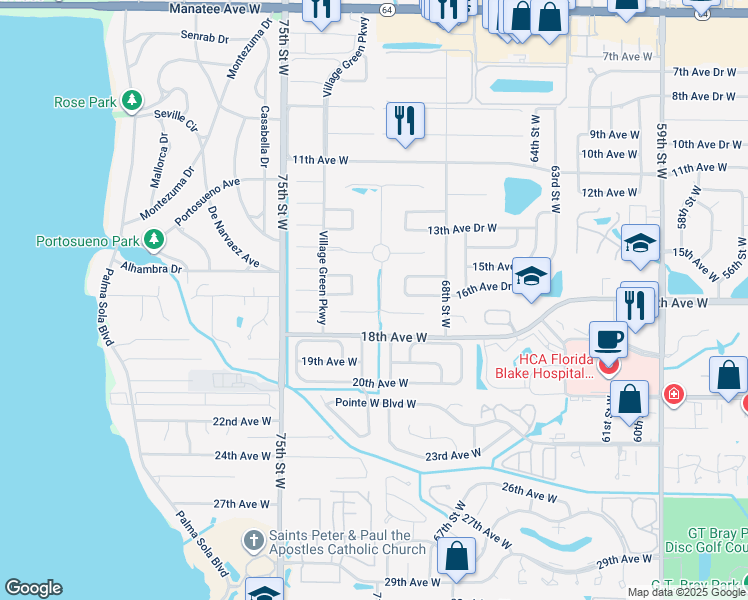 map of restaurants, bars, coffee shops, grocery stores, and more near 1606 Calle Grand Street in Bradenton
