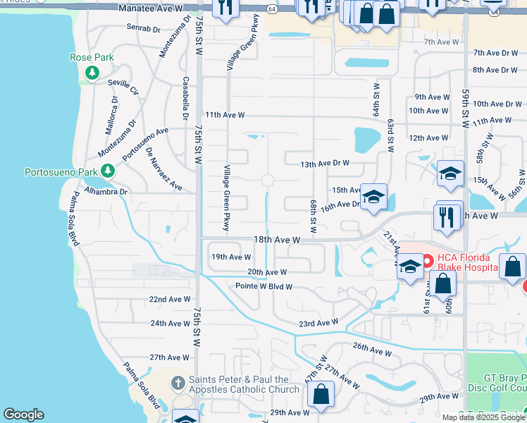 map of restaurants, bars, coffee shops, grocery stores, and more near 1604 Calle Grand Street in Bradenton