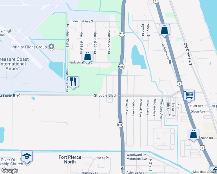 map of restaurants, bars, coffee shops, grocery stores, and more near 2832 Harson Way in Fort Pierce