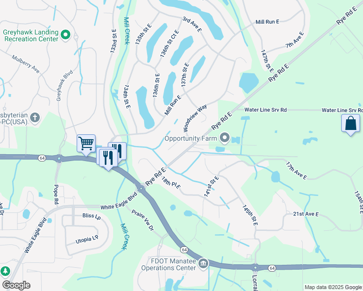 map of restaurants, bars, coffee shops, grocery stores, and more near 13613 11th Terrace East in Bradenton
