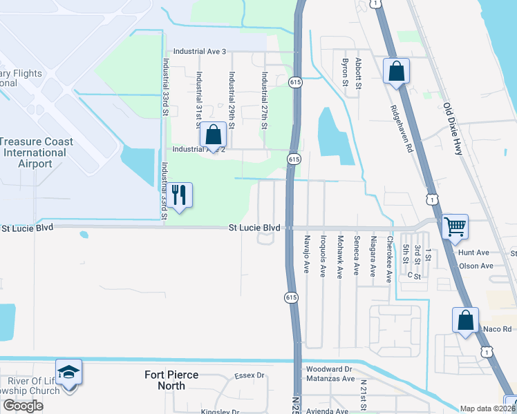 map of restaurants, bars, coffee shops, grocery stores, and more near 2832 Harson Way in Fort Pierce