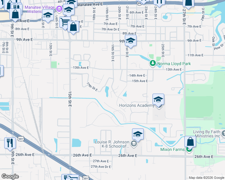 map of restaurants, bars, coffee shops, grocery stores, and more near 1814 16th Avenue East in Bradenton