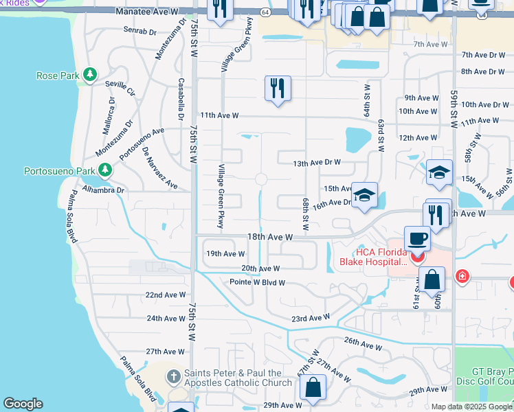 map of restaurants, bars, coffee shops, grocery stores, and more near 1516 Calle Grand Street in Bradenton