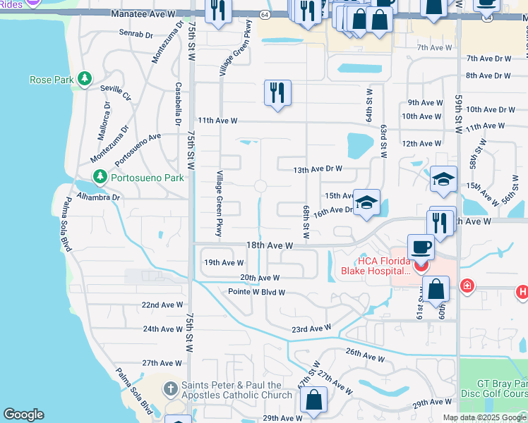 map of restaurants, bars, coffee shops, grocery stores, and more near 1513 Calle Grand Street in Bradenton