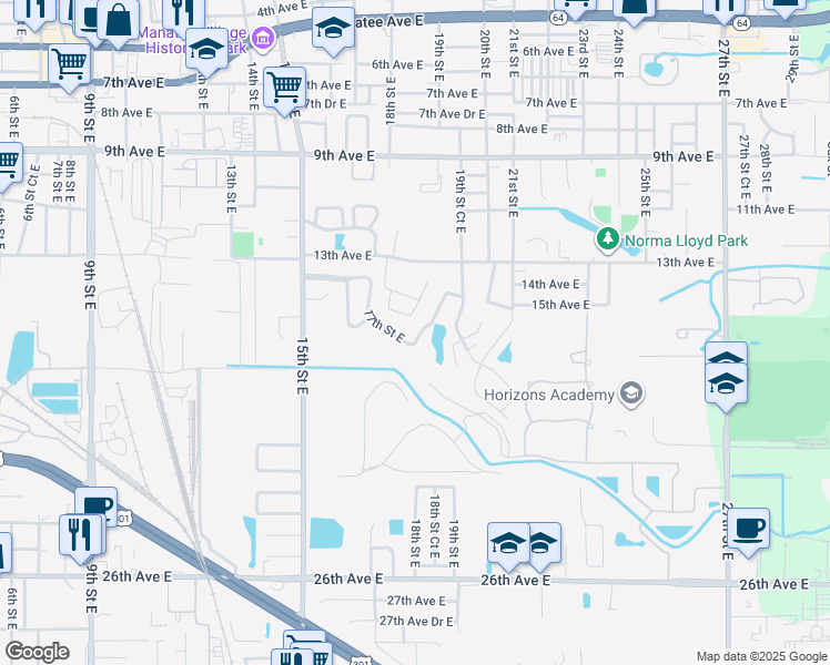 map of restaurants, bars, coffee shops, grocery stores, and more near 1434 17th Street Circle in Bradenton