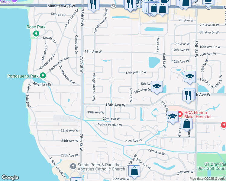 map of restaurants, bars, coffee shops, grocery stores, and more near 1506 70th Street West in Bradenton