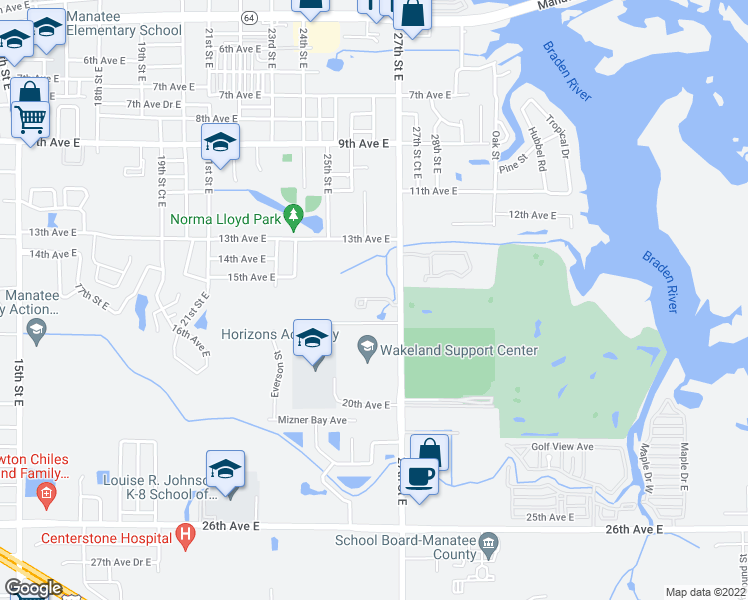 map of restaurants, bars, coffee shops, grocery stores, and more near 2600-2601 River Preserve Court in Bradenton