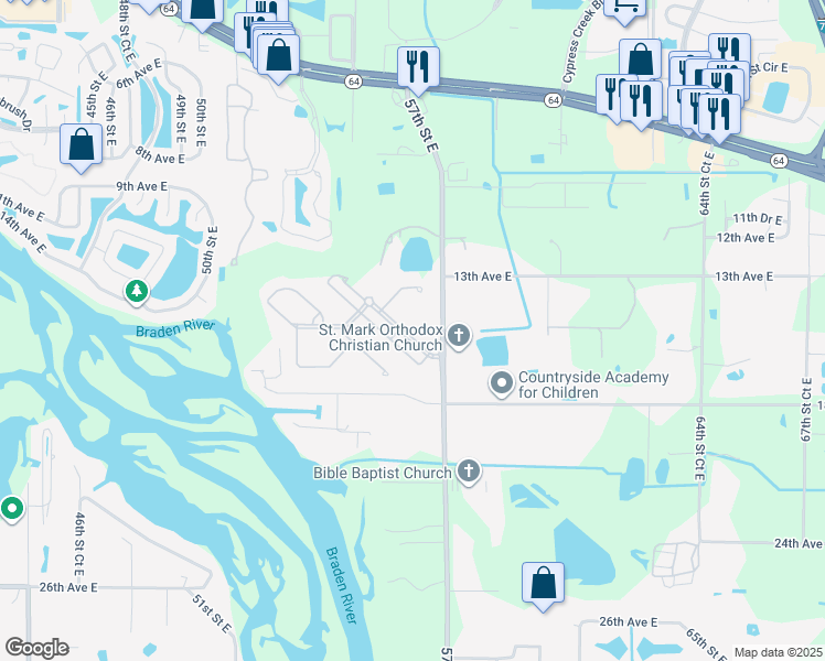 map of restaurants, bars, coffee shops, grocery stores, and more near 5535 River Sound Terrace in Bradenton
