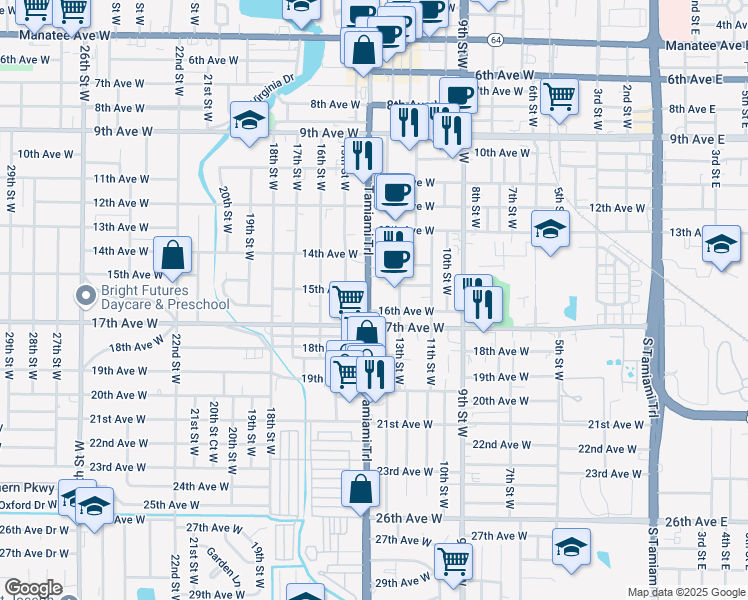 map of restaurants, bars, coffee shops, grocery stores, and more near 1437 Tamiami Trail in Bradenton