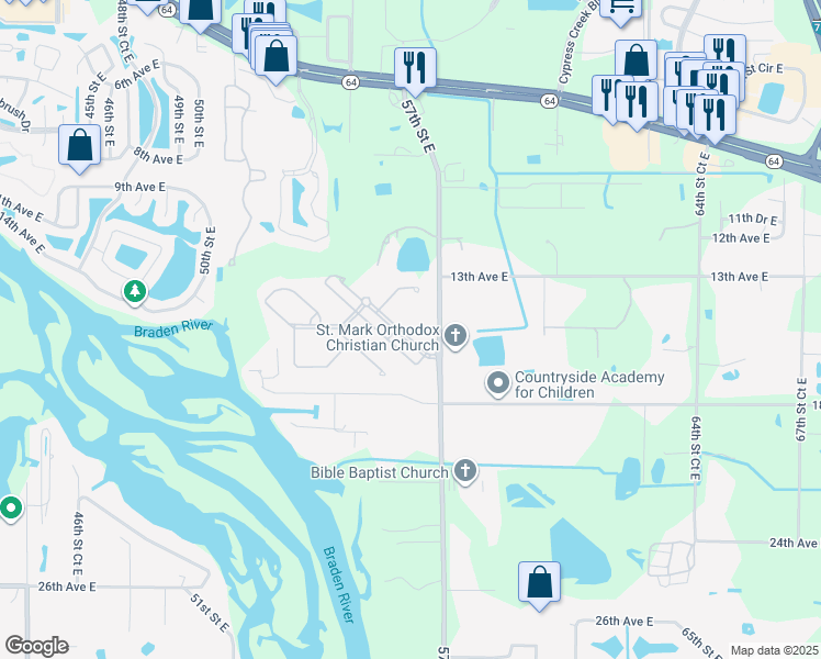 map of restaurants, bars, coffee shops, grocery stores, and more near 5535 River Sound Terrace in Bradenton