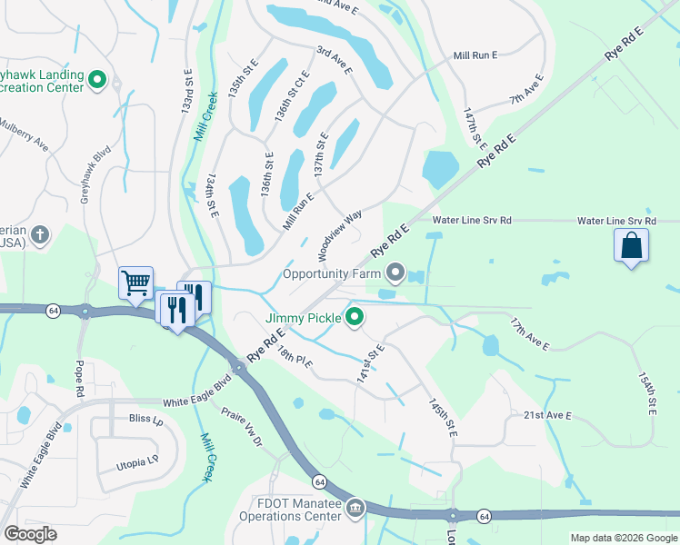 map of restaurants, bars, coffee shops, grocery stores, and more near 1101 Woodview Way in Bradenton