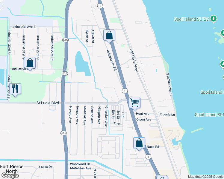 map of restaurants, bars, coffee shops, grocery stores, and more near 2011 Edwin Avenue in Fort Pierce