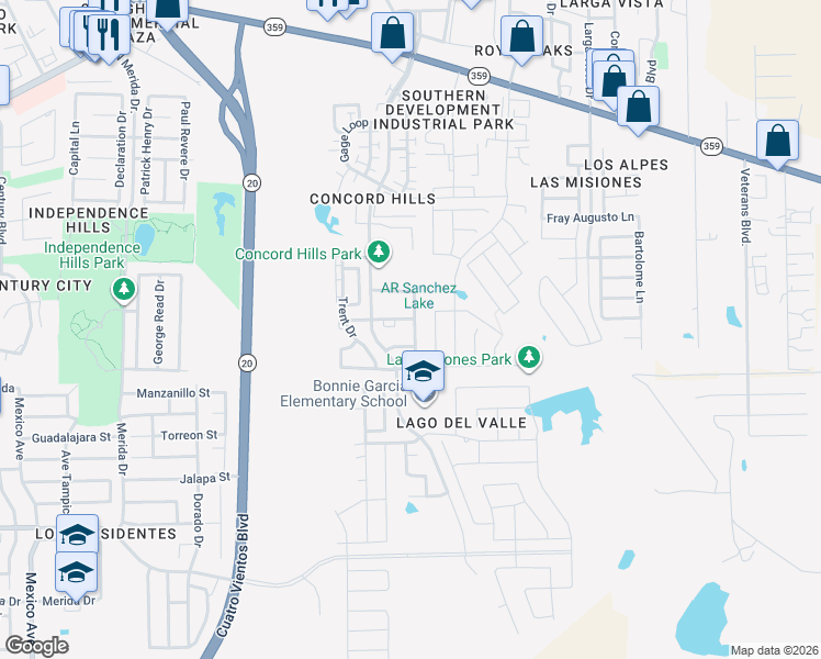map of restaurants, bars, coffee shops, grocery stores, and more near 1140 Savannah Loop in Laredo