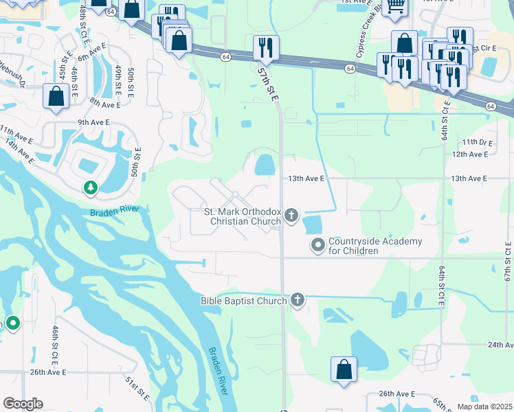 map of restaurants, bars, coffee shops, grocery stores, and more near 5535 River Sound Terrace in Bradenton